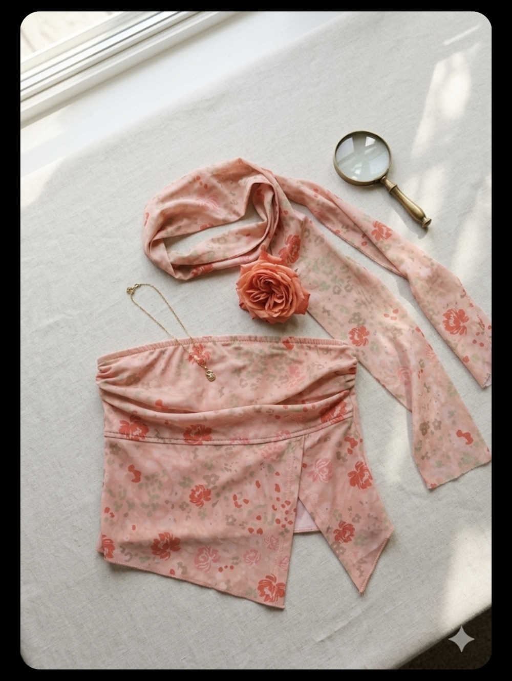 Strapless Pink Floral Tube Top with Matching Scarf